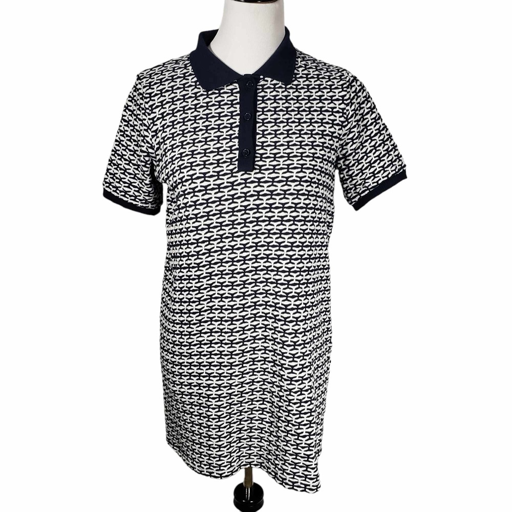 Zara Medium Blue & White Stretchy Knee-Length Knit Dress